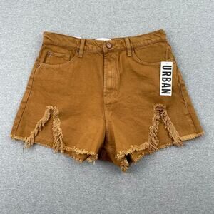 Urban Outfitters Brown Frayed Hem High-Rise Denim Shorts